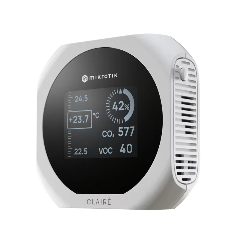 Датчик качества воздуха Mikrotik CLAIRÉ Lite IAQM-THC2V-W CO₂ и VOC, Matter over Thread, 76 x 76 x 24mm Датчик качества воздуха Mikrotik CLAIRÉ Lite IAQM-THC2V-W CO₂ и VOC, Matter over Thread, 76 x 76 x 24mm